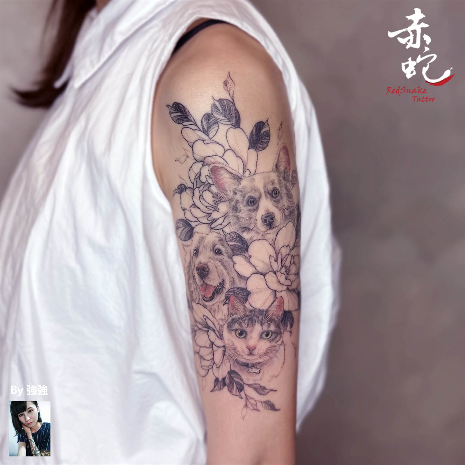 強強 台中女刺青師 寫實 / 手 / 半彩 刺青作品 RedSnake Tattoo