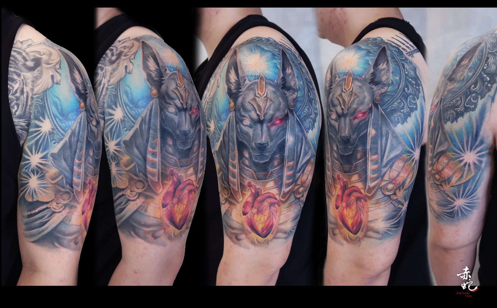 小YU 台中女刺青師 寫實 / 阿努比斯 / 彩色 刺青作品 RedSnake Tattoo
