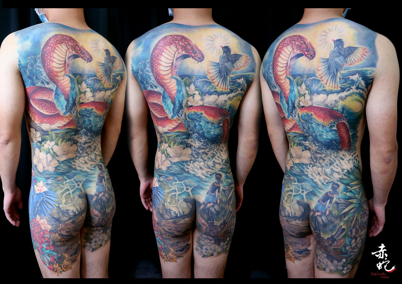 小YU 台中女刺青師 人物 / 蛇 / 彩色 刺青作品 RedSnake Tattoo
