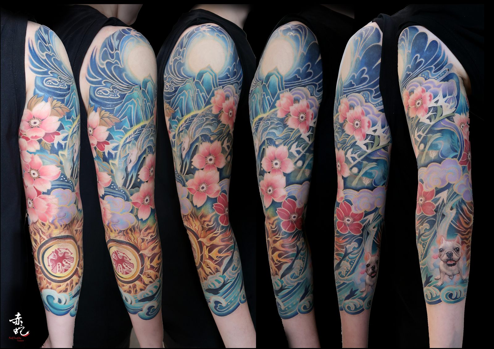 小YU 台中女刺青師 七分袖 / 太陽 / 彩色 刺青作品 RedSnake Tattoo